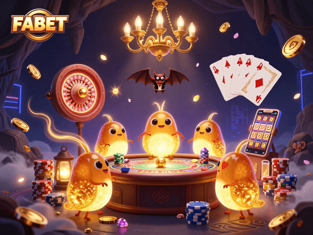 FA BET players enjoy thrilling casino action amidst glowing glowworms lighting the cave casino.