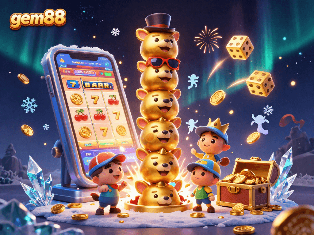 Experience gem88's vibrant 3D casino world with lively characters and jackpot excitement.