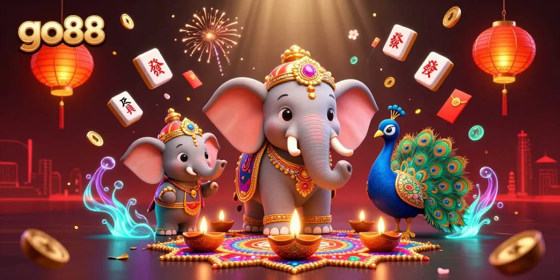 Experience the festive excitement of go88 with vibrant casino elements and a Diwali celebration.