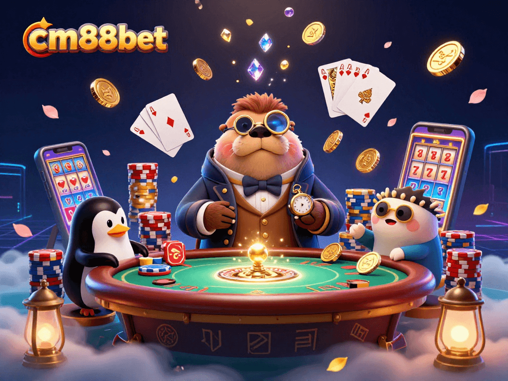Experience thrilling gameplay with cm88bet at an underwater poker table featuring a walrus, penguin dealer, and bluffing pufferfish.