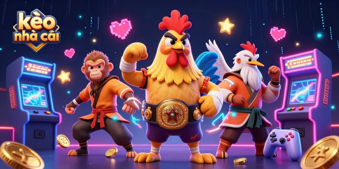 Engage with kèo nhà cái illustrated through vibrant characters and dynamic gaming elements.