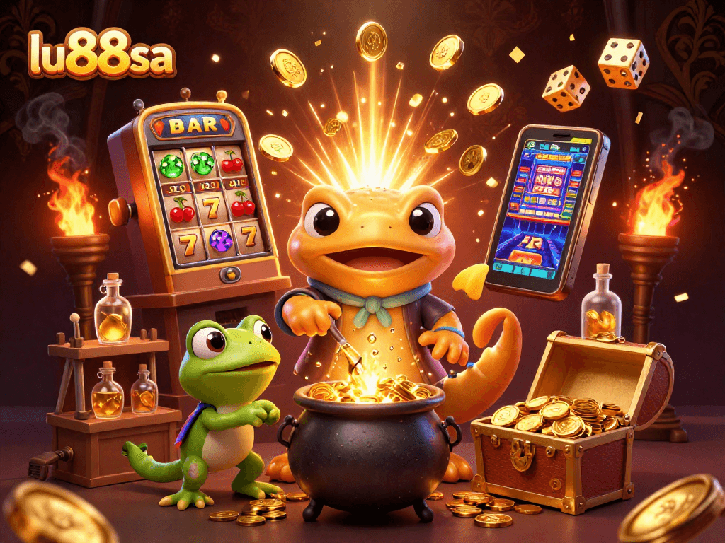 Engage with lu88sa's vibrant detailing of a medieval alchemist scene in an exciting casino illustration.