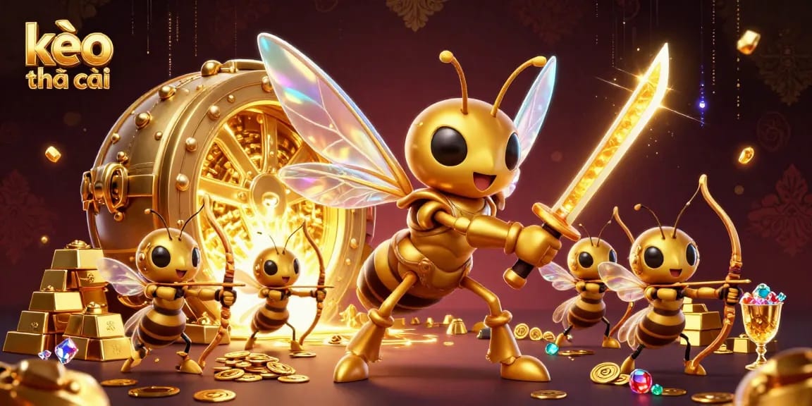 Engage with kèo nhà cái through vibrant 3D casino illustration featuring captivating characters and treasures.