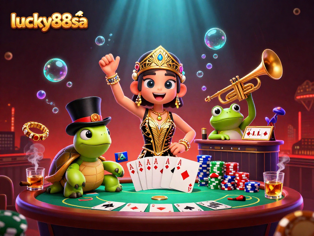 Join action at lucky88sa with engaging characters and vibrant casino elements in a lively speakeasy scene.