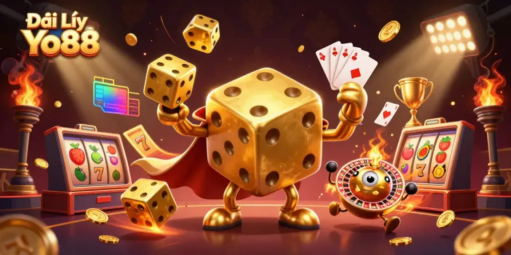 Play and win with Đại Lý Yo88's golden dice and captivating gaming elements.