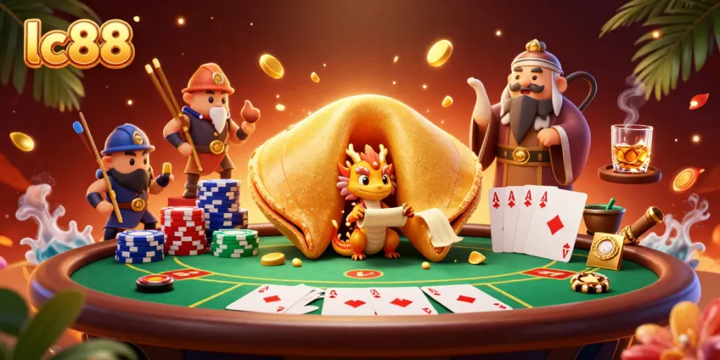 Experience thrilling gambling excitement with lc88 in a vibrant casino atmosphere featuring animated characters.