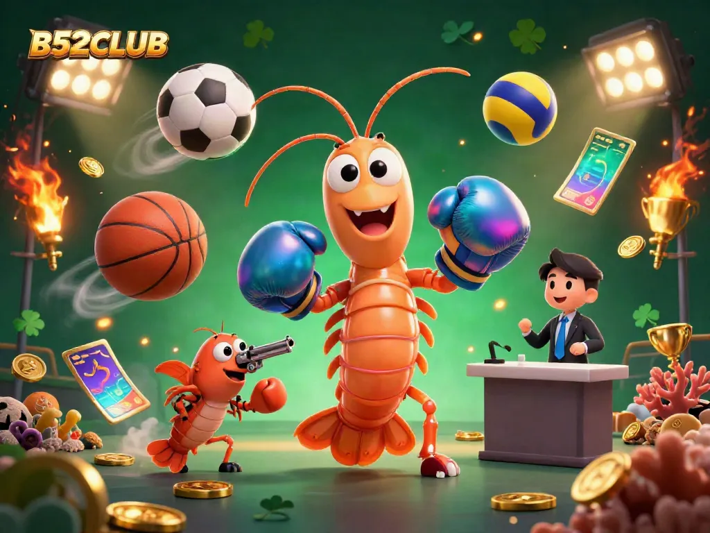 B52CLUB players winning with dynamic sports betting elements in a 3D illustration.