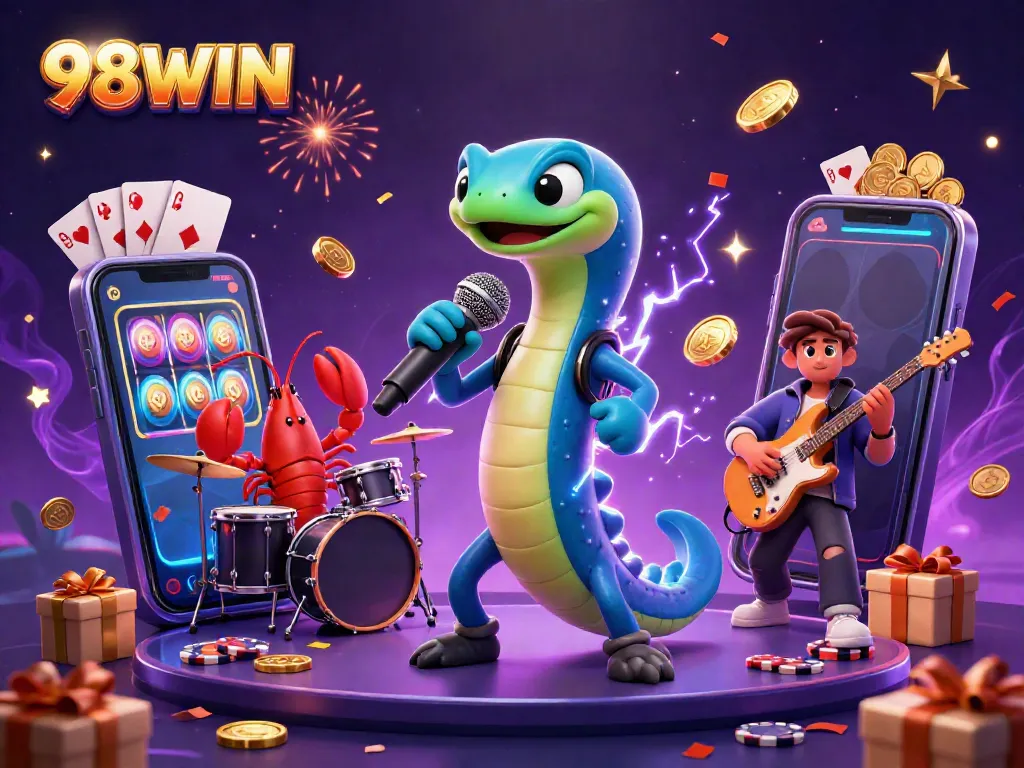Experience thrilling action at 98WIN with vibrant characters and casino games in a dynamic underwater scene.