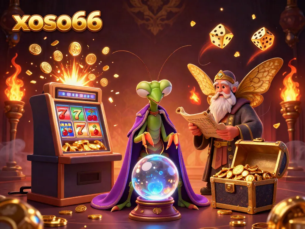 Experience the excitement of xoso66 with captivating casino characters and thrilling game elements in this 3D illustration.