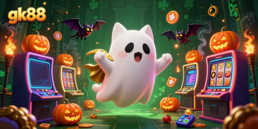 Experience a thrilling gaming adventure at gk88 with a ghost cat and vampire bat in a haunted casino
