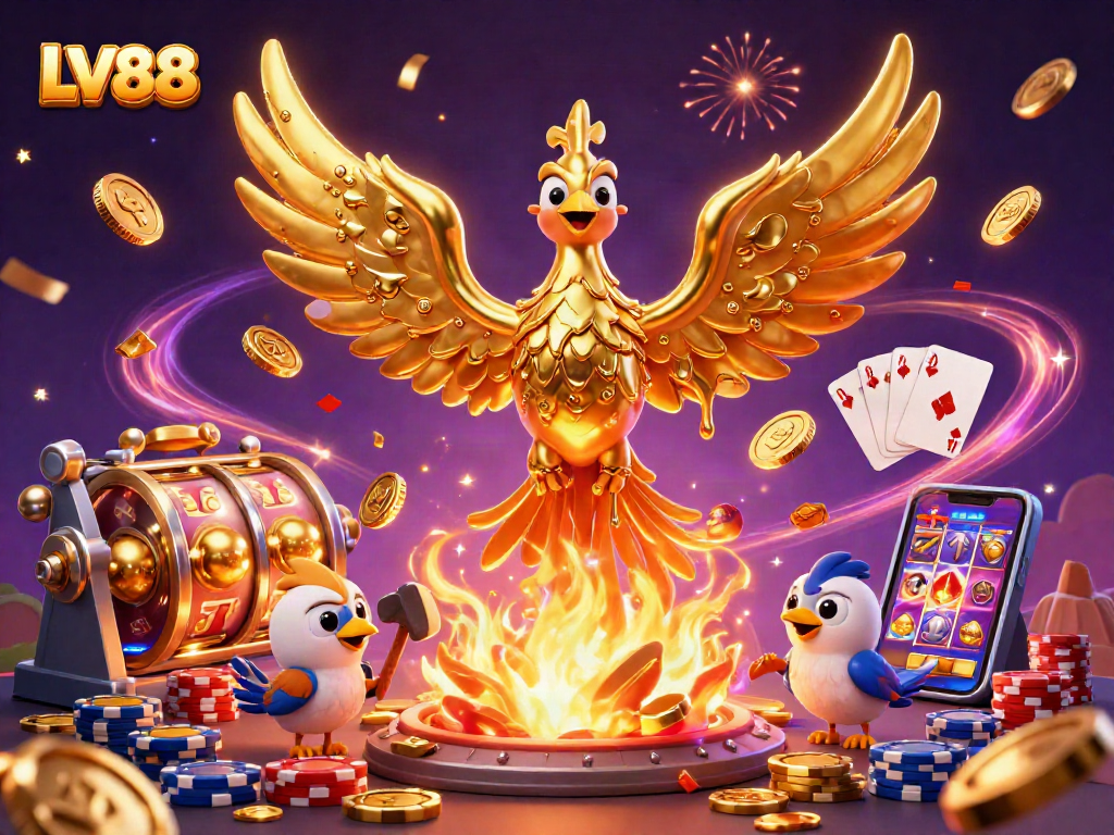 Experience the thrill of LV88 with enchanting golden phoenix and dynamic casino elements!