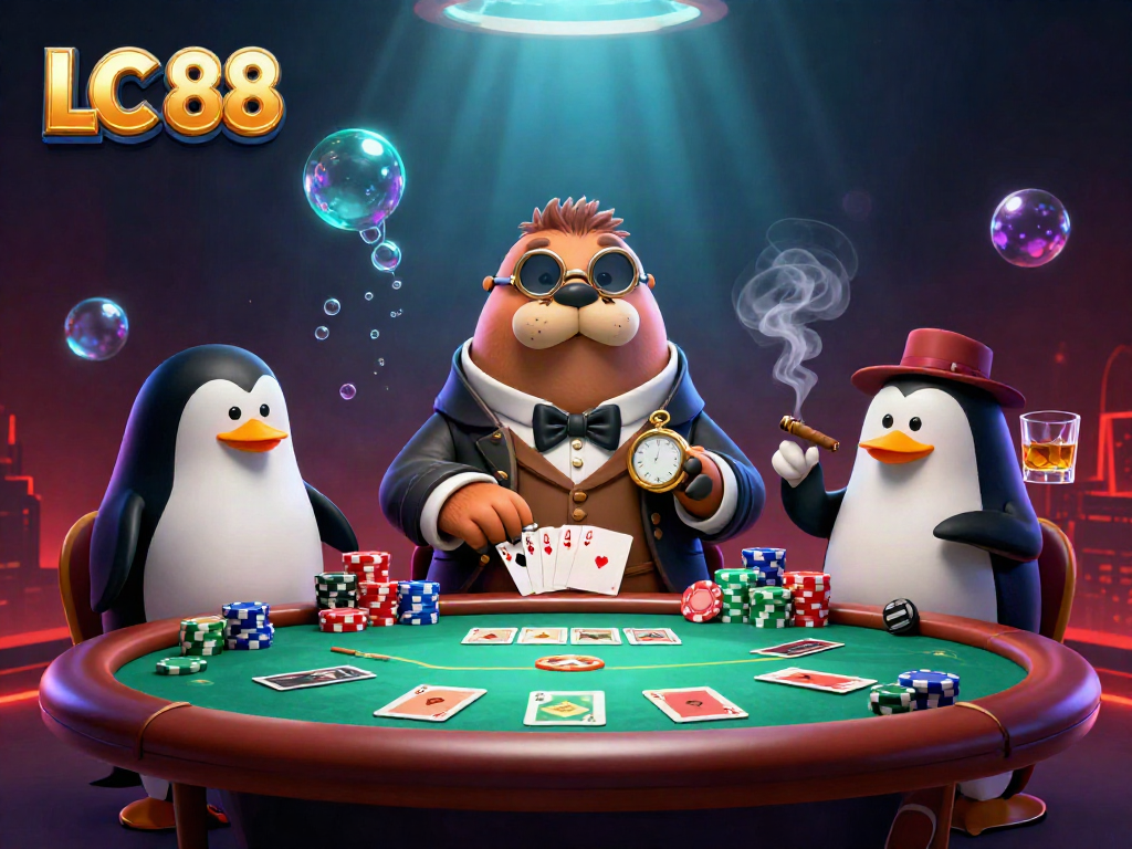 Experience thrills at LC 88's underwater poker table with a walrus, penguin dealer, and a bluffing pufferfish.