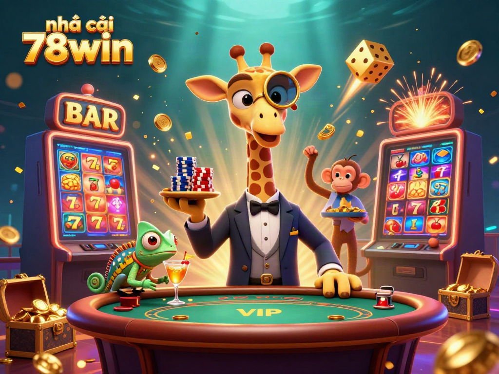 Engage with excitement at nhà cái 78win, featuring a vibrant casino scene with animated characters and dynamic gaming elements.