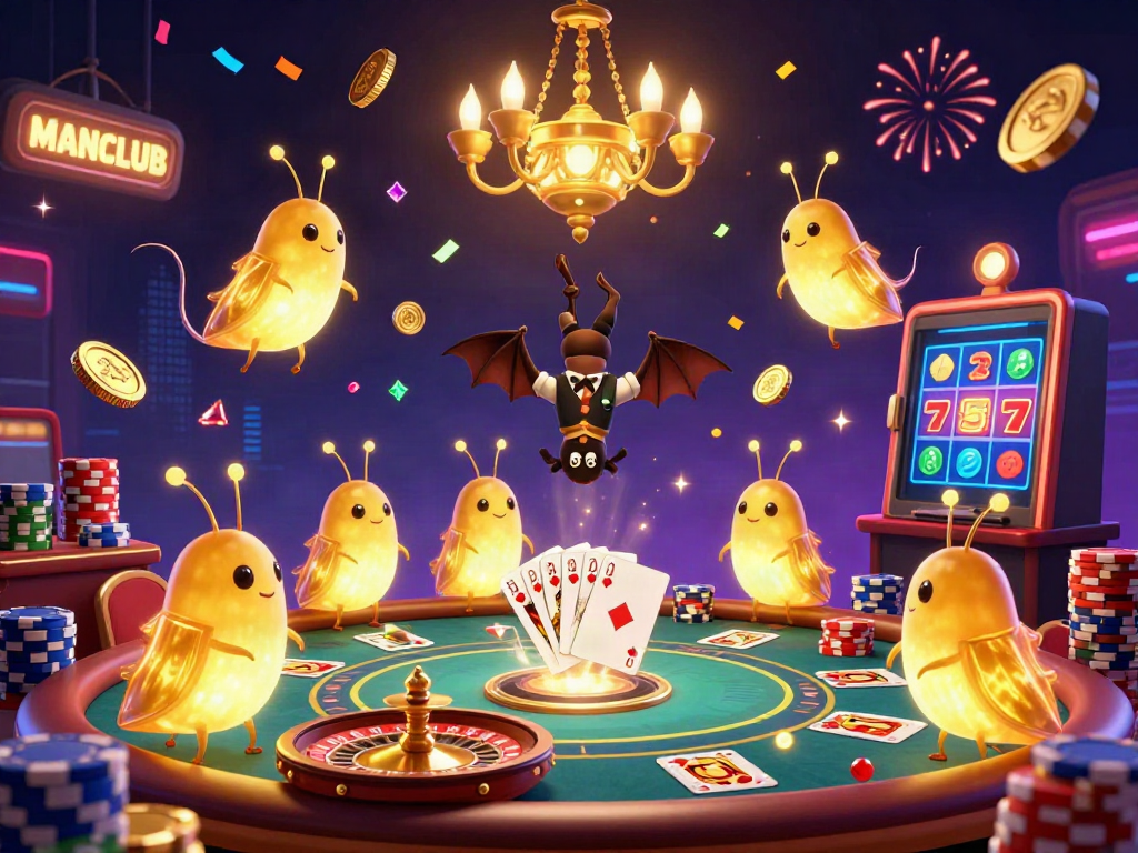 Engage and win with MANCLUB at our vibrant casino illuminated by colorful glowworms.