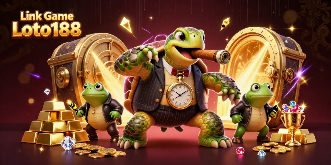 Engaging scene from Link Game Loto188 featuring a snapping turtle gangster surrounded by casino riches.