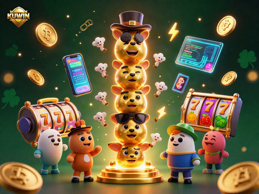 KUWIN engages players in a vibrant casino world with animated characters and exciting slot elements.