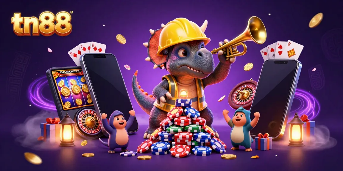 Engage in thrilling casino action with tn88 and colorful gaming elements in an imaginative scene.