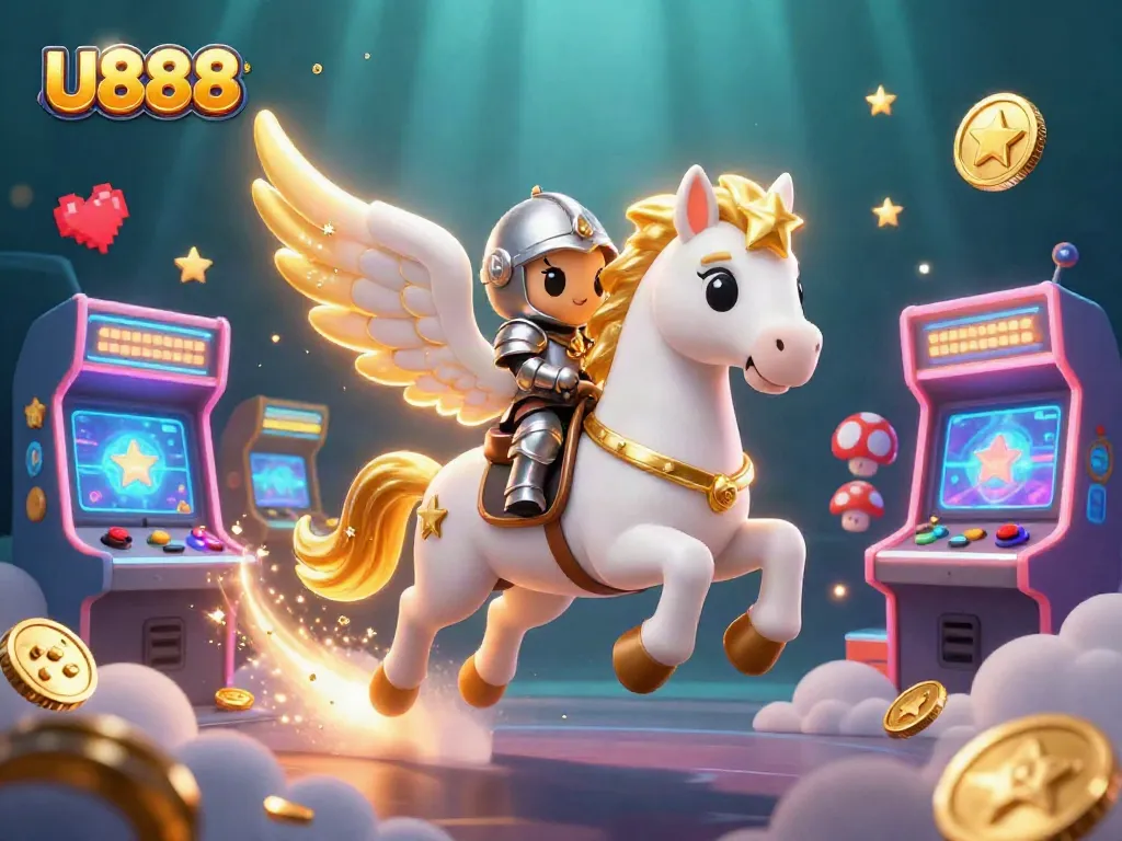 Experience U888's thrilling games with a vibrant 3D animated scene of adventure and excitement.