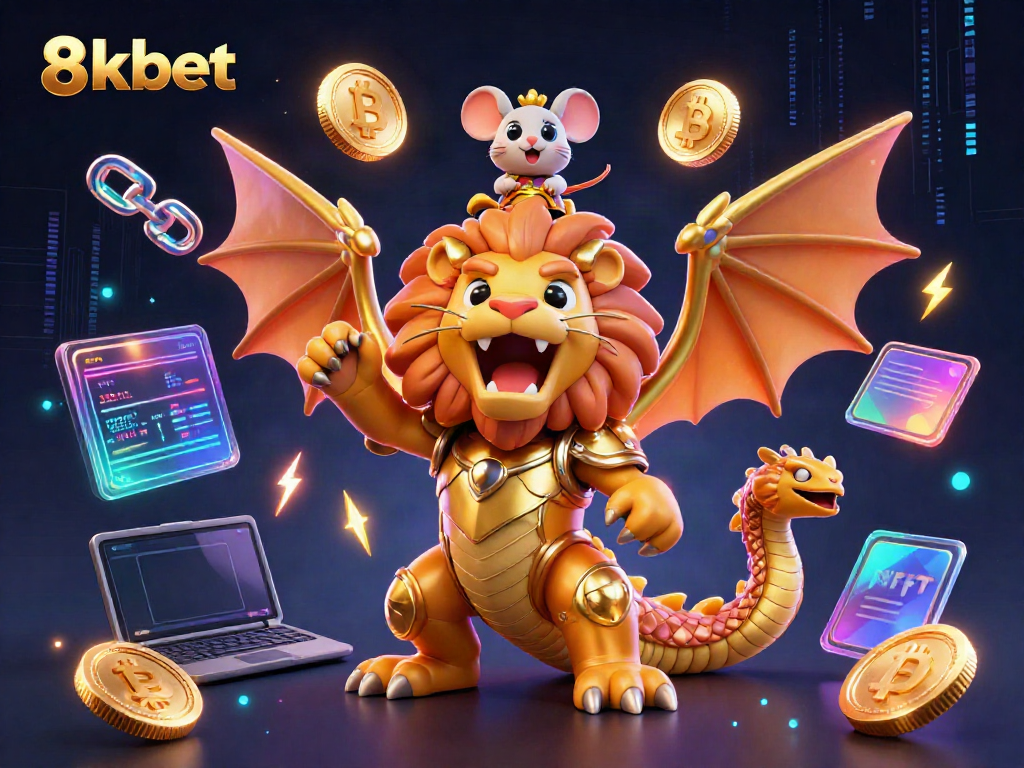 Experience 8xbet with a golden chimera roaring and dynamic crypto elements in a vibrant casino scene.