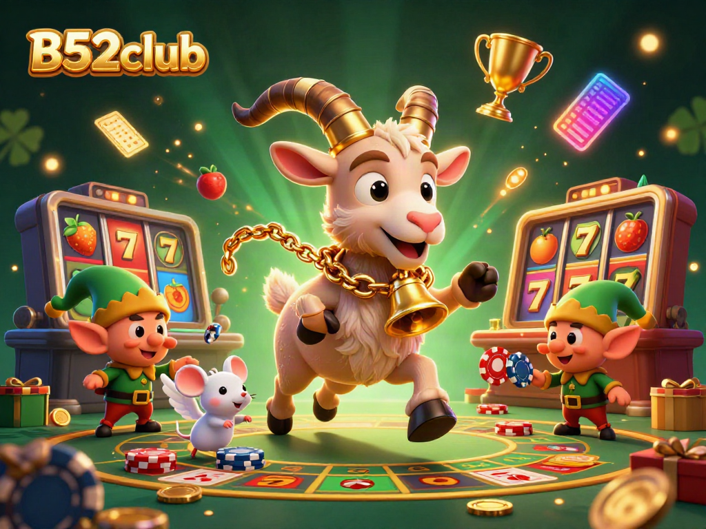 Engage in thrilling gameplay at B52club with festive characters in a holiday-horror casino scene.