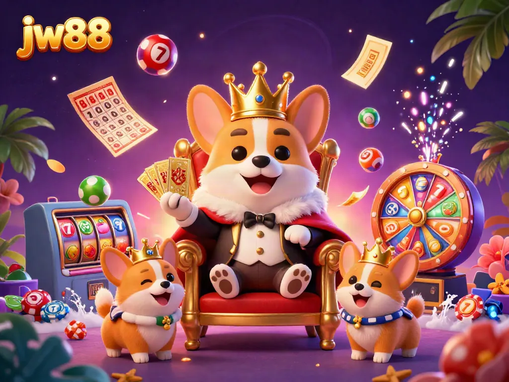 Experience thrilling moments in jw88 with a royal corgi and vibrant gaming elements