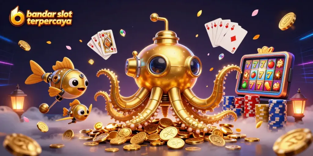 Win big at bandar slot terpercaya with this vibrant 3D casino illustration showcasing jackpots and excitement.