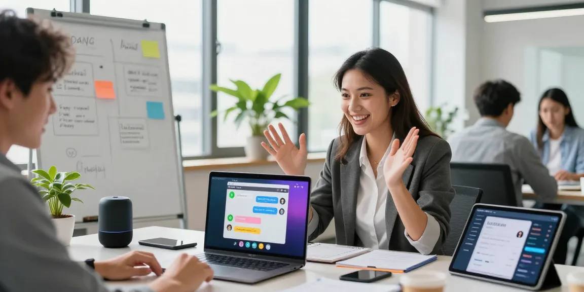 Engaging video chat with juicy chat ai tools in a modern office setting.