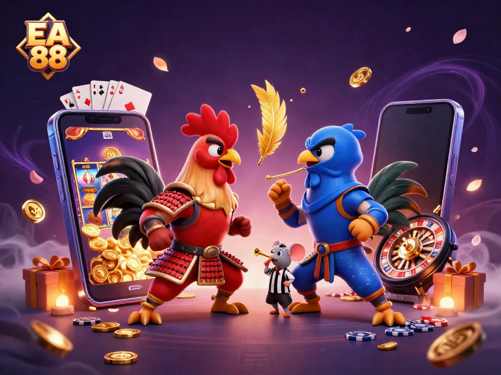 Engage in thrilling battles at EA 88 with dynamic 3D roosters and casino elements.