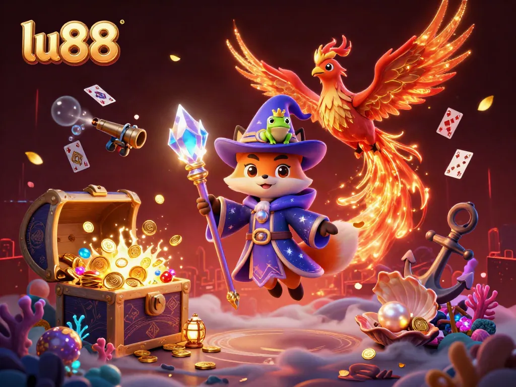 Experience the excitement of lu88 with enchanting characters and dazzling treasures in a vibrant casino scene.