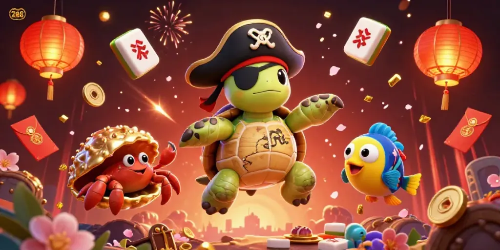 Engage in thrilling adventures with Z 188 at this colorful underwater scene featuring a pirate turtle, hermit crab, and parrotfish.