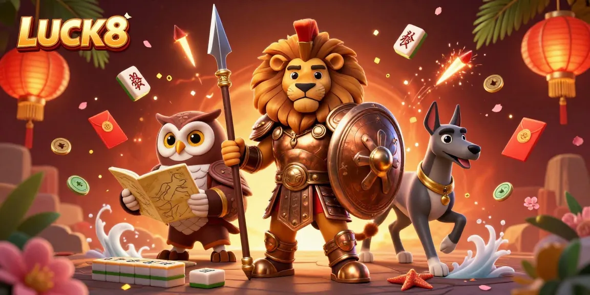 Experience exciting gaming adventures with LUCK8 amidst vibrant casino elements and characters