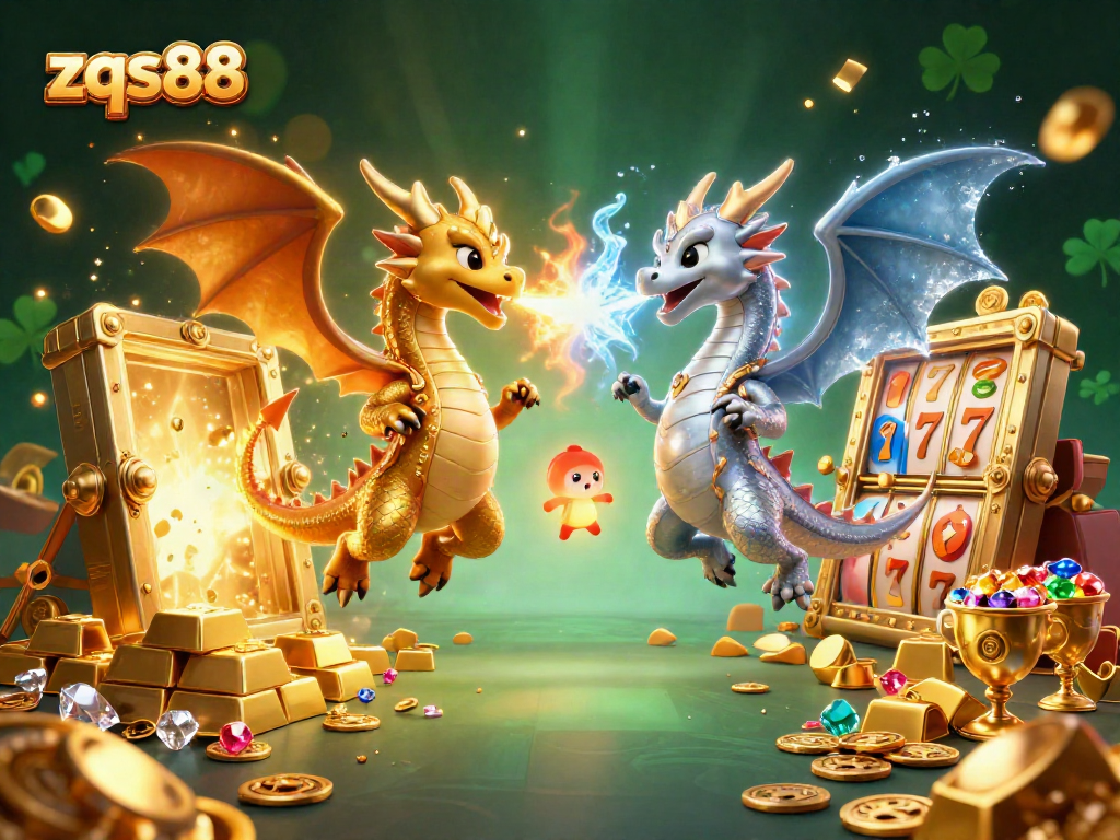 Experience the thrill of zqs88 with golden dragons and dynamic gaming elements in a vibrant 3D casino illustration.