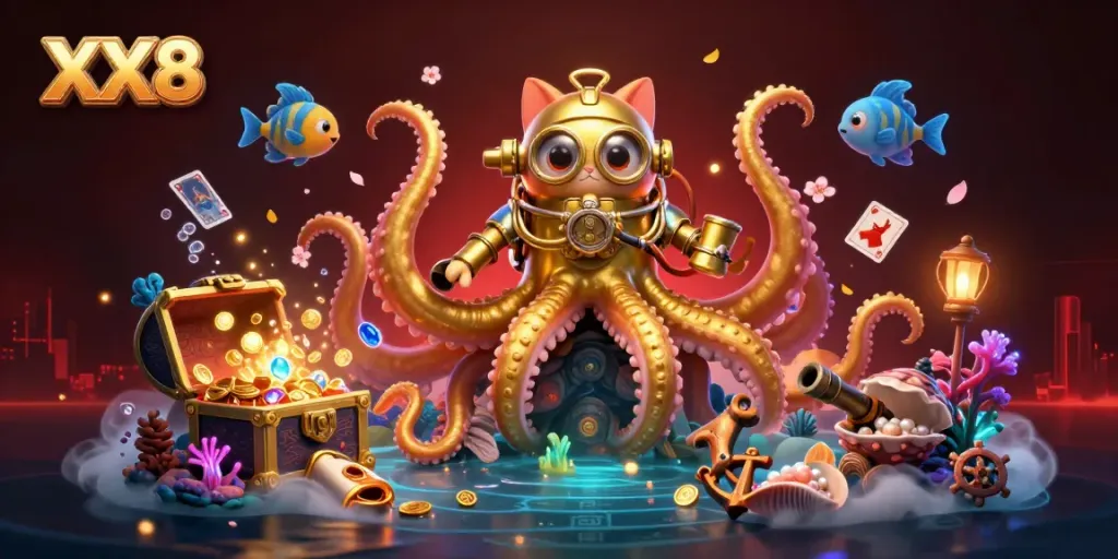 Experience the thrill of winning in XX8's underwater casino adventure with vibrant treasures and unique characters.