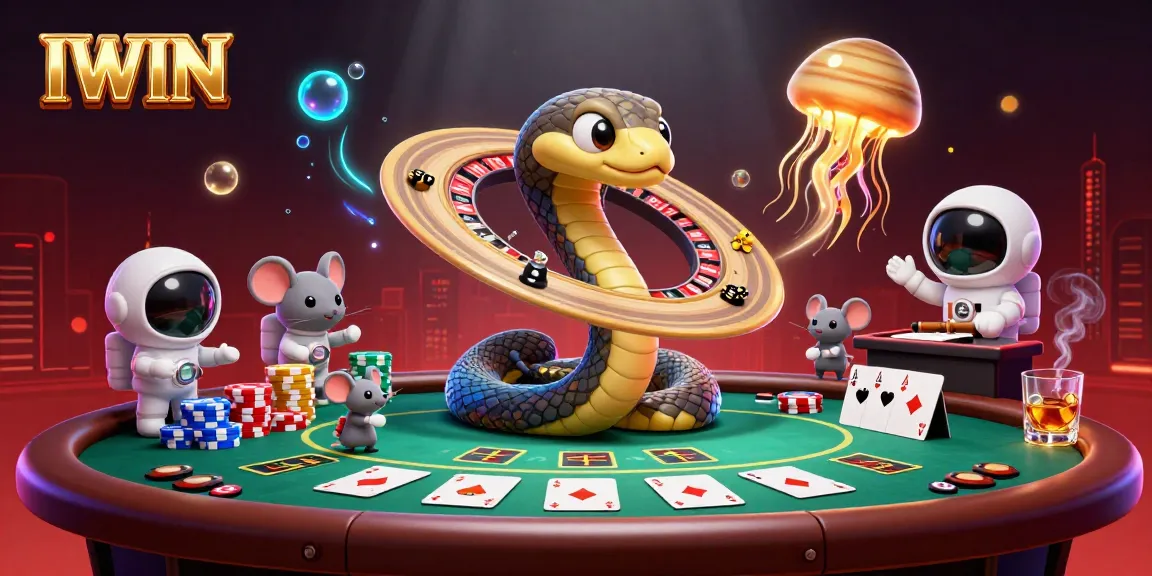 IWIN players enjoying a dynamic casino scene with cartoon characters and vibrant gambling elements.