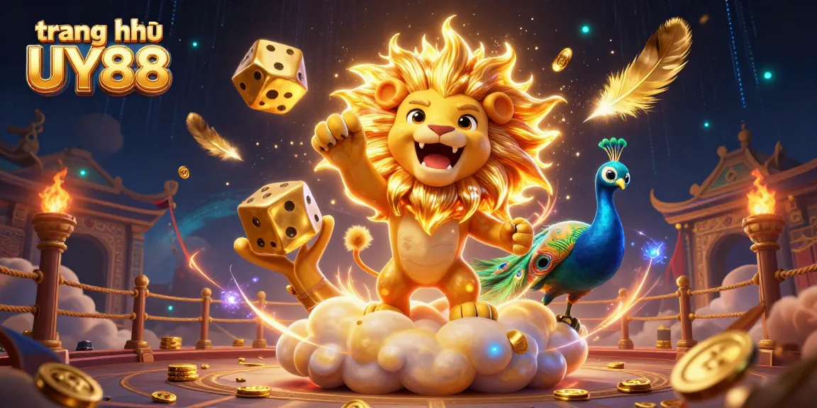Engage in thrilling gameplay at trang chủ UY88, showcasing vibrant gaming elements in a captivating 3D scene.