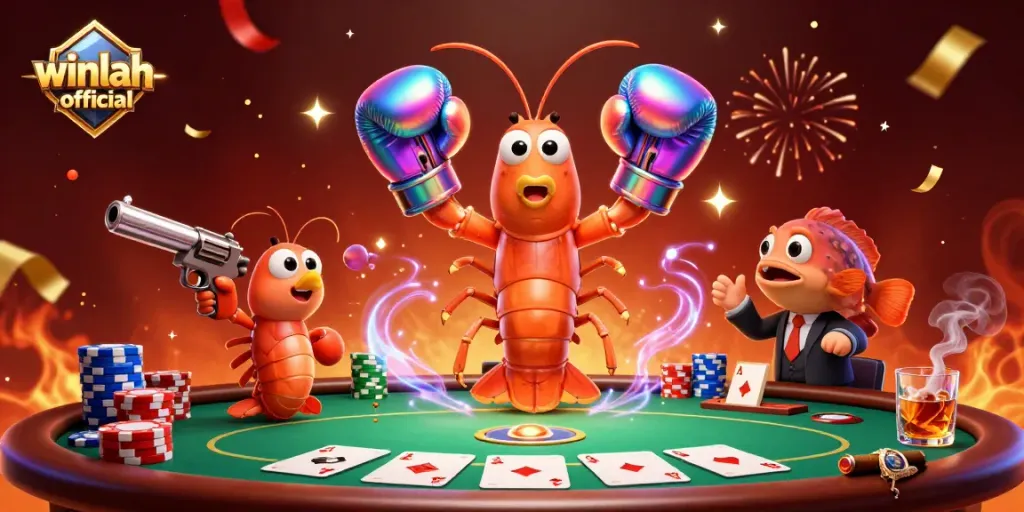 Experience thrilling gambling action at winlah-official with vibrant casino elements and animated characters.
