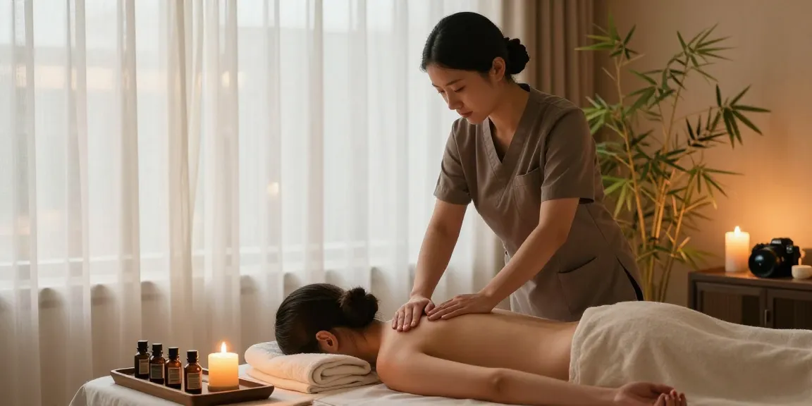 Experience a professional 화성출장마사지 in a tranquil spa setting with soothing natural light and calming decor.
