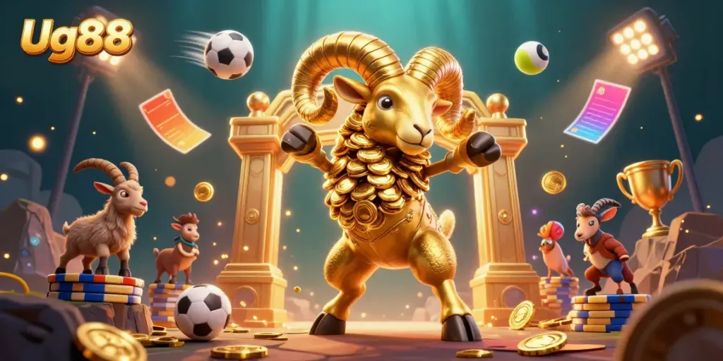 Experience thrilling sports betting at Ug88 with golden ram and dynamic sports elements.