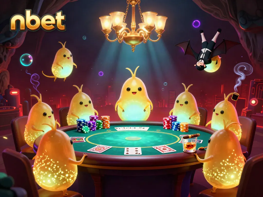 Immerse yourself in the vibrant world of nbet's glowworm casino, with illuminated poker tables and dynamic elements.