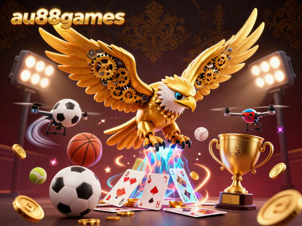 Engage in thrilling gameplay with au88games as the golden eagle and wingmen soar through a vibrant casino battle.
