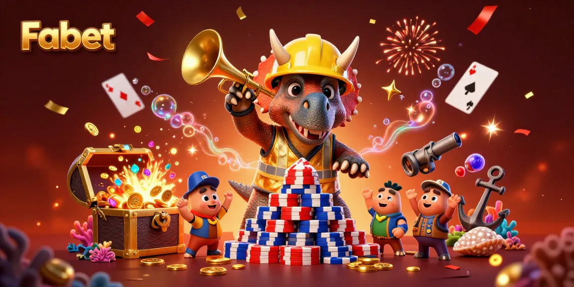 Fabet celebrates with vibrant 3D cartoon characters in a festive casino-themed scene.