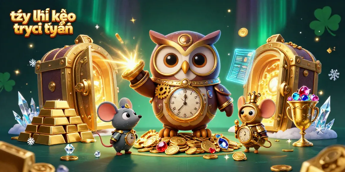 Engage in tỷ lệ kèo trực tuyến with time-traveling owl and steampunk elements depicting vibrant sports betting
