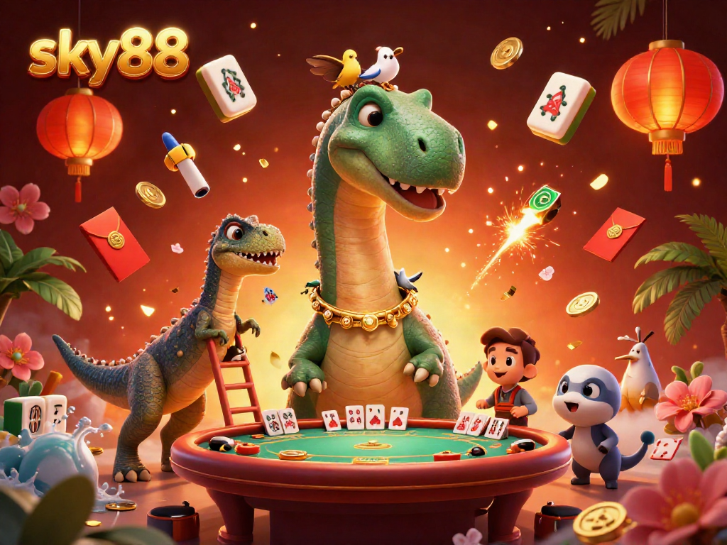 Experience sky88's thrilling poker game with a giant brontosaurus overseeing the action.