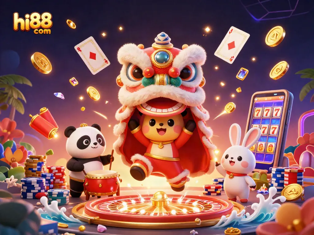 Experience excitement and wins at hi88 com with vibrant gambling elements and colorful characters.