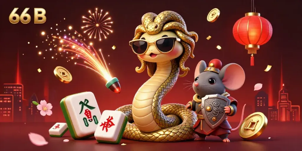 Engage with 66 B themed vibrant casino scene featuring Medusa and a warrior mouse in action.