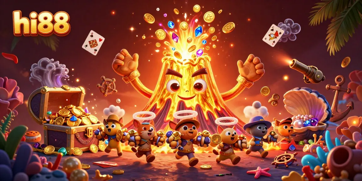 Experience thrilling adventures with hi88 at the golden volcano casino illustration.