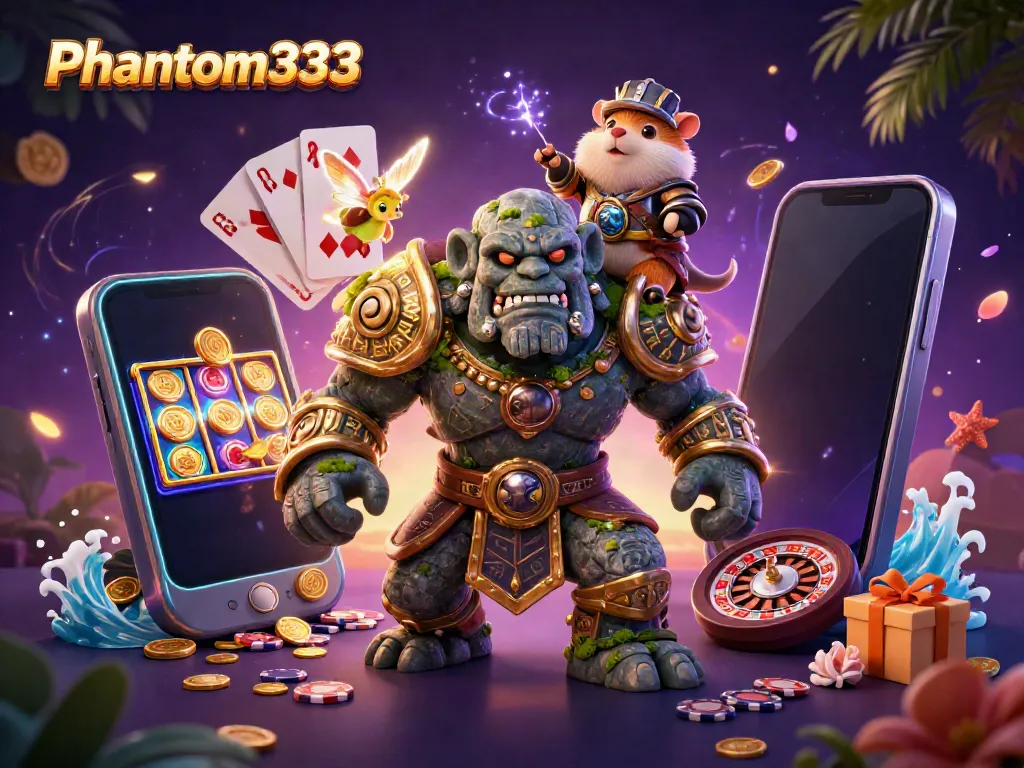 Experience thrilling slots with Phantom333 in a vibrant 3D casino adventure featuring magical elements.