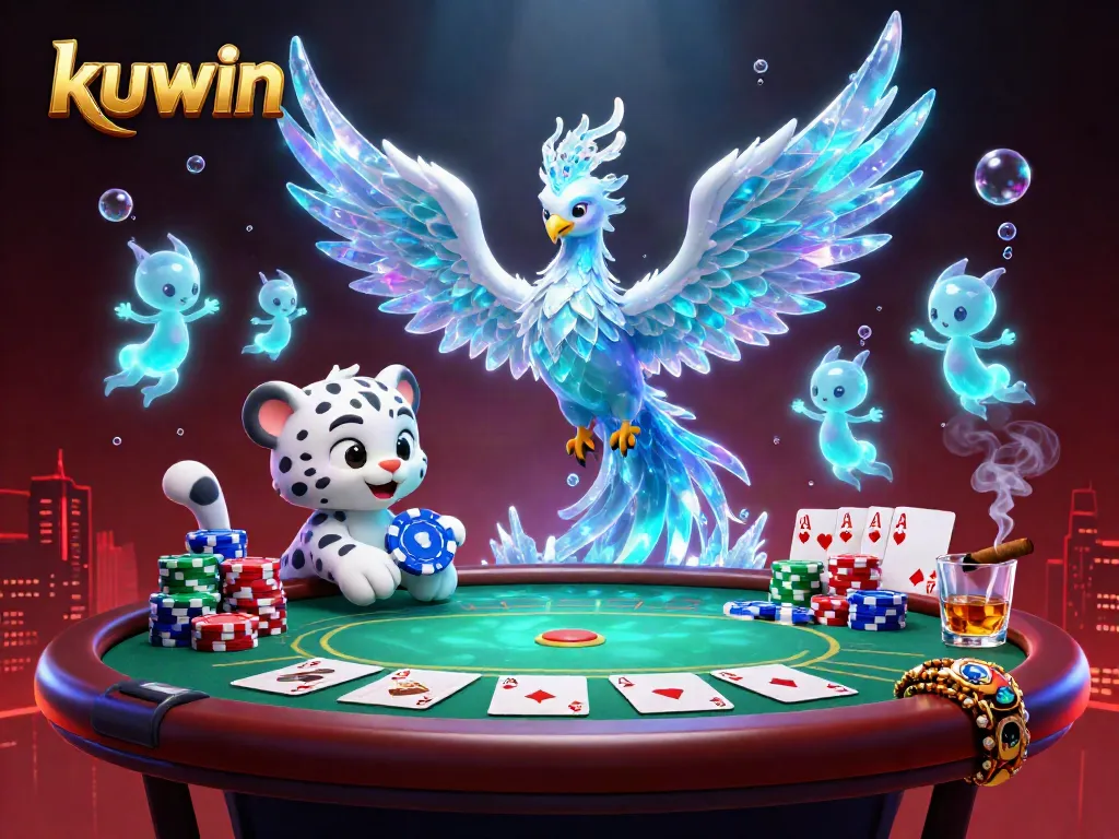 Engage in thrilling gameplay with kuwin’s vibrant casino atmosphere featuring an ice phoenix and poker elements.