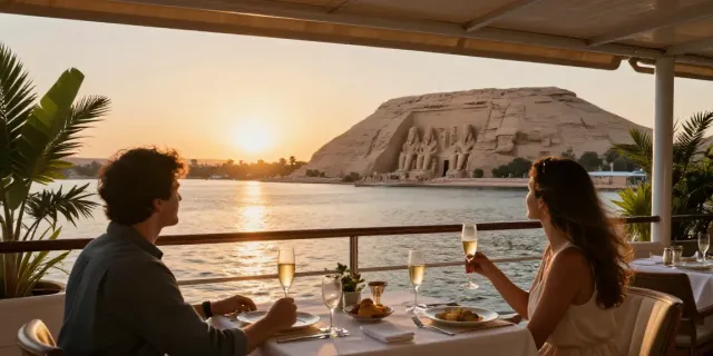 Experience Lake Nasser Cruise with luxury views and sunset ambiance.