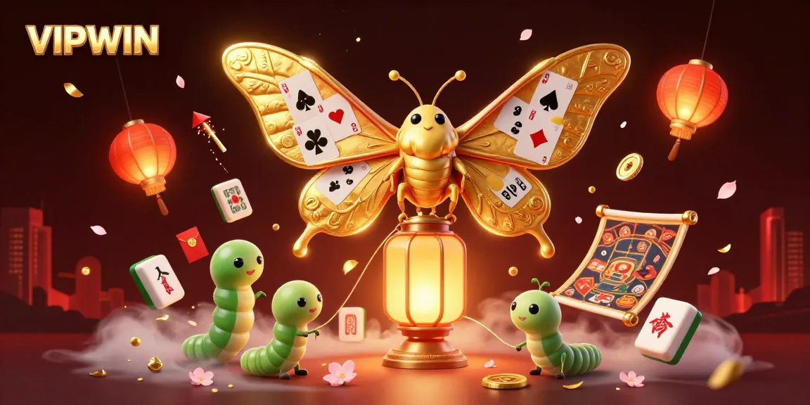 Engage with exciting games at VIPWIN featuring a golden atlas moth symbolizing luck and fortune.